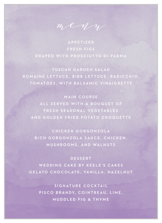 Lilac Dip Dye Wedding Menus