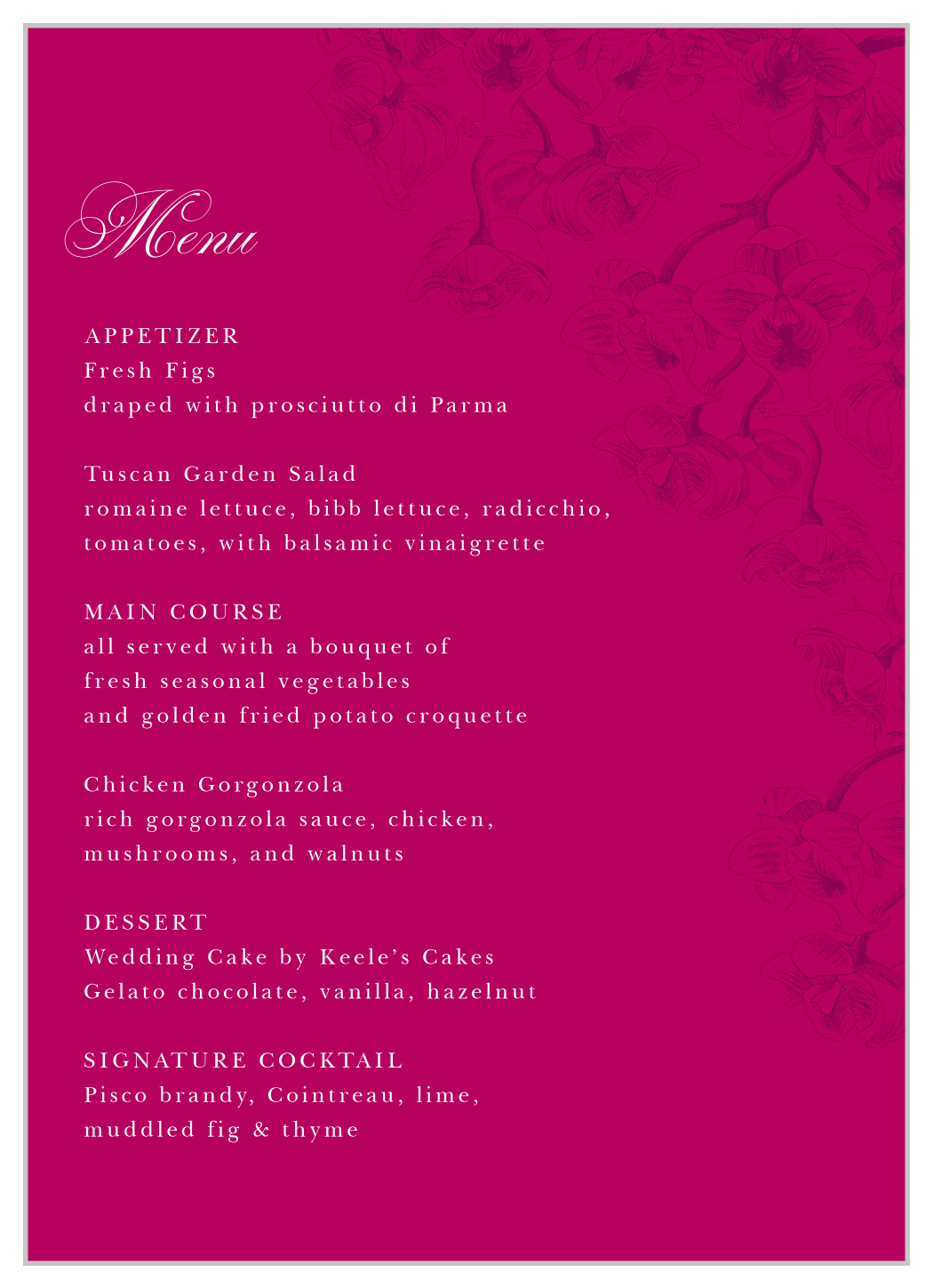 Cascading Blooms Wedding Menus