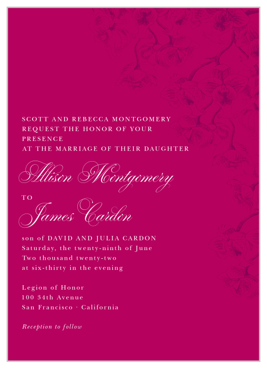 Make sure the ones you cherish most will be there with you on your big day by utilizing our Cascading Blooms Wedding Invitations.