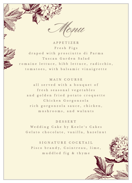 Hydrangea Frame Wedding Menus