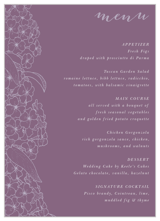 Hydrangea Blossoms Wedding Menus