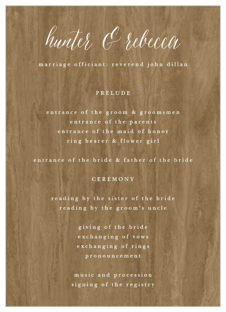 Woodgrain Calligraphy Wedding Programs