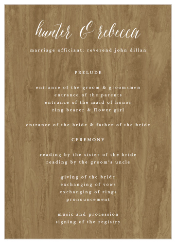 Woodgrain Calligraphy Wedding Programs