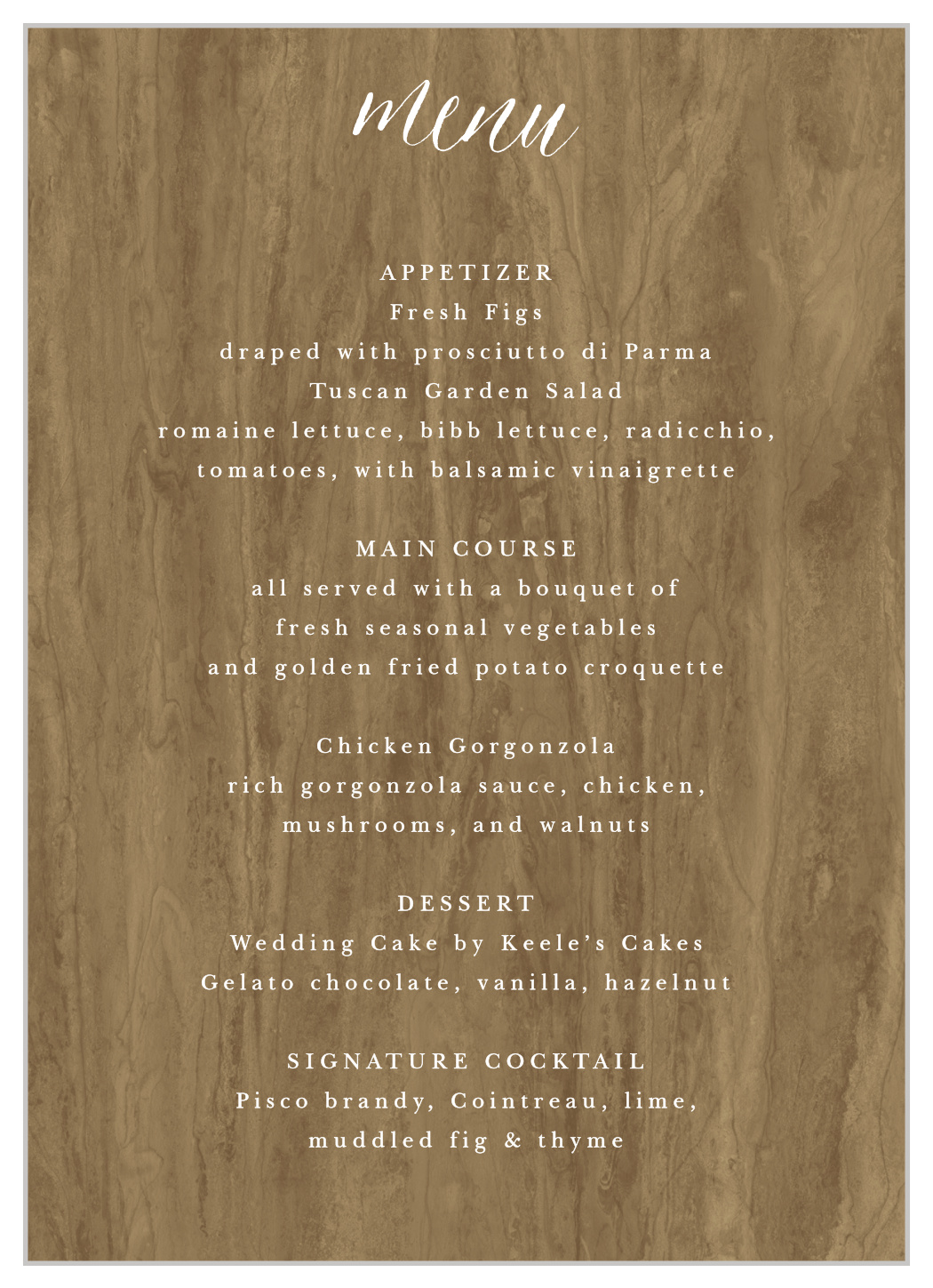 Woodgrain Calligraphy Wedding Menus