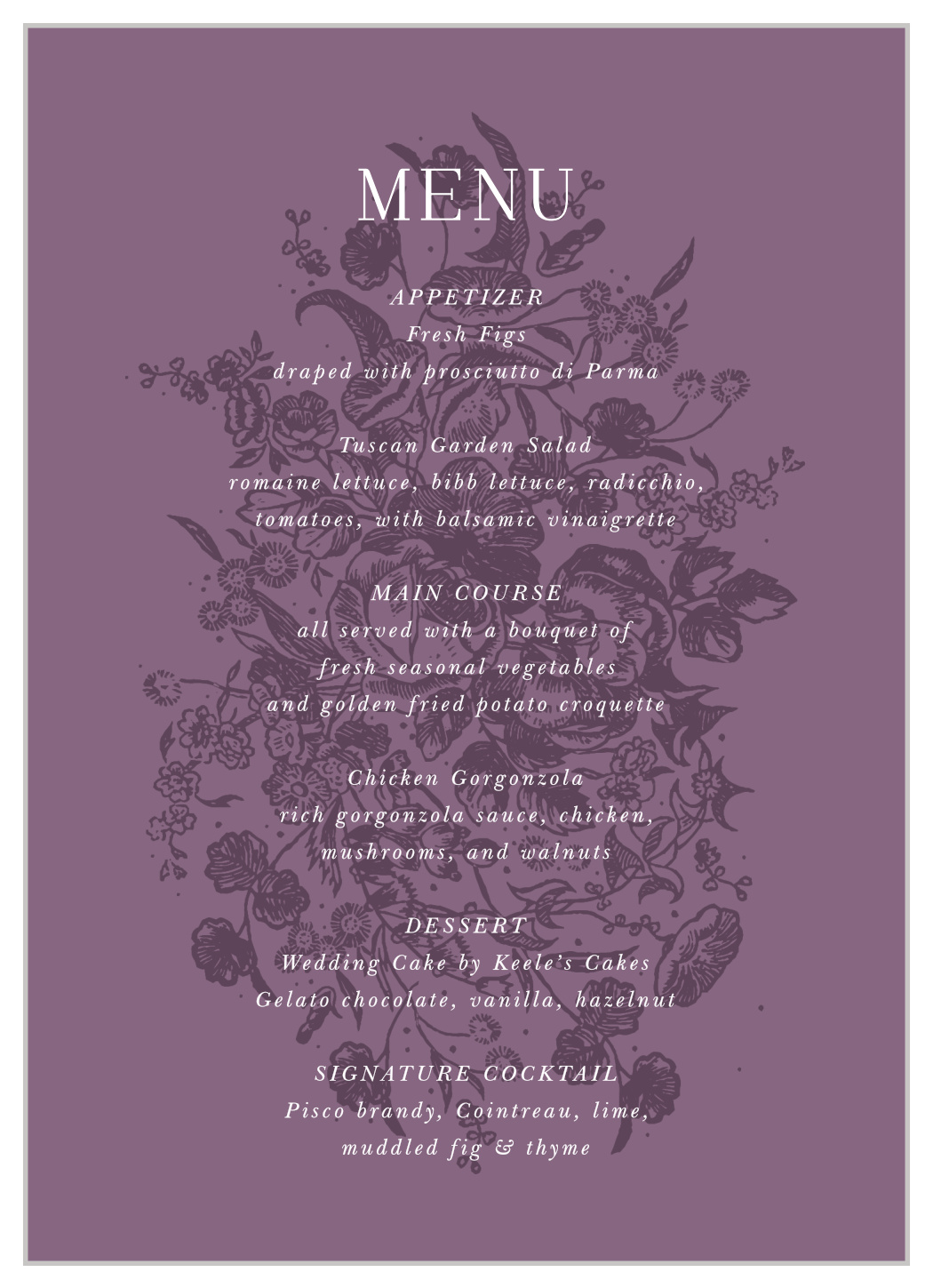 Marsala Blooms Wedding Menus