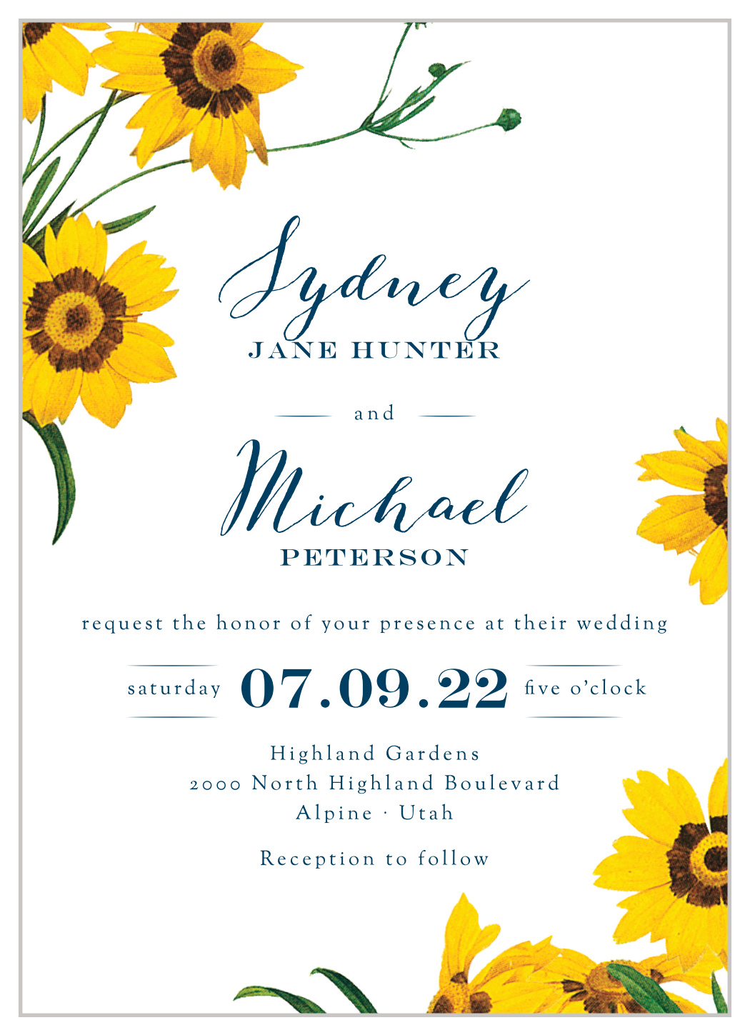 Framed Sunflowers Wedding Invitations