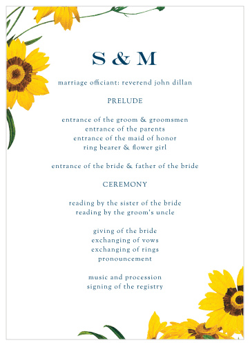 Framed Sunflowers Wedding Programs