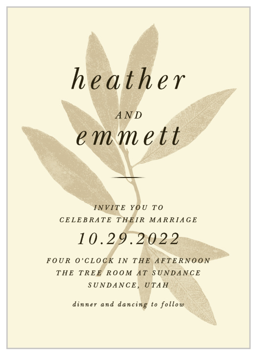 Featuring a foliage design, our Pressed Leaf Wedding Invitations are perfect for your upcoming summer or fall wedding!