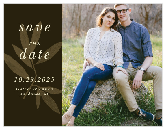 Our Pressed Leaf Save-the-Date Cards are the perfect way to announce your upcoming wedding.