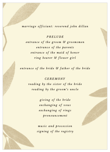 You're sure to love the rustic simplicity of our Pressed Leaf Wedding Programs!