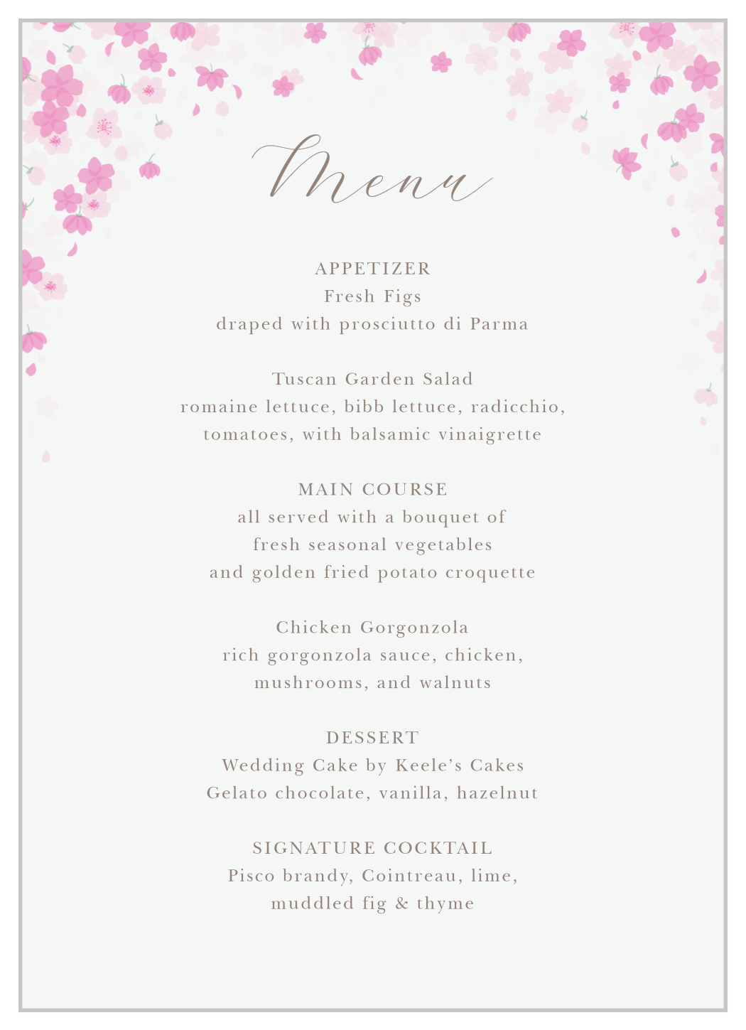 Cherry Blossoms Wedding Menus