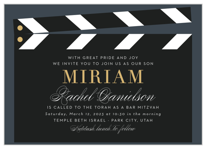 Our Cinematic Calligraphy Bar Mitzvah Invitations are the teaser to your special day.