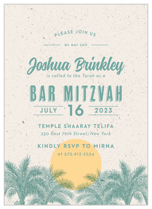 Bring together your friends and family to celebrate with our Beach Celebration Bar Mitzvah Invitations!