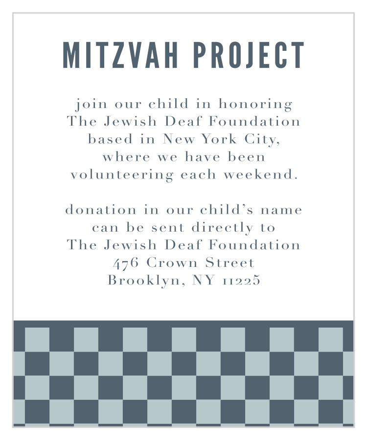 Checkerboard Style Bar Mitzvah Project Cards