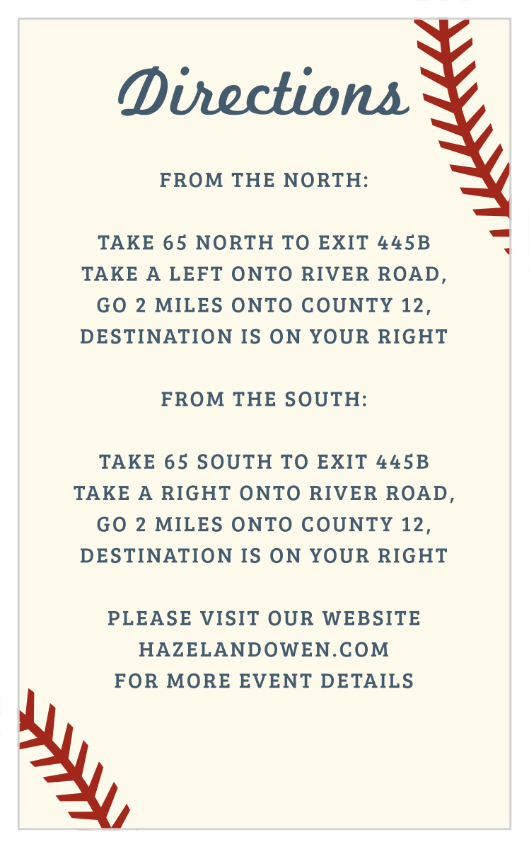 Baseball Pattern Bar Mitzvah Direction Cards