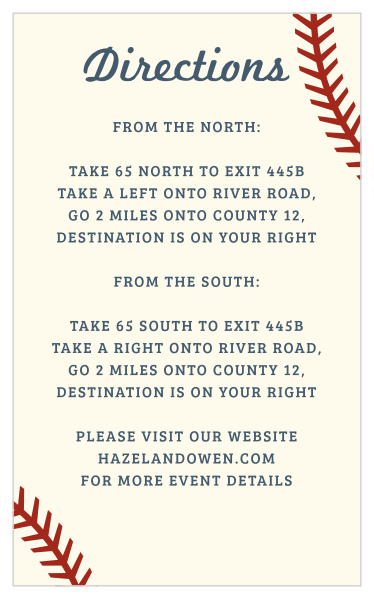 Baseball Pattern Bar Mitzvah Direction Cards