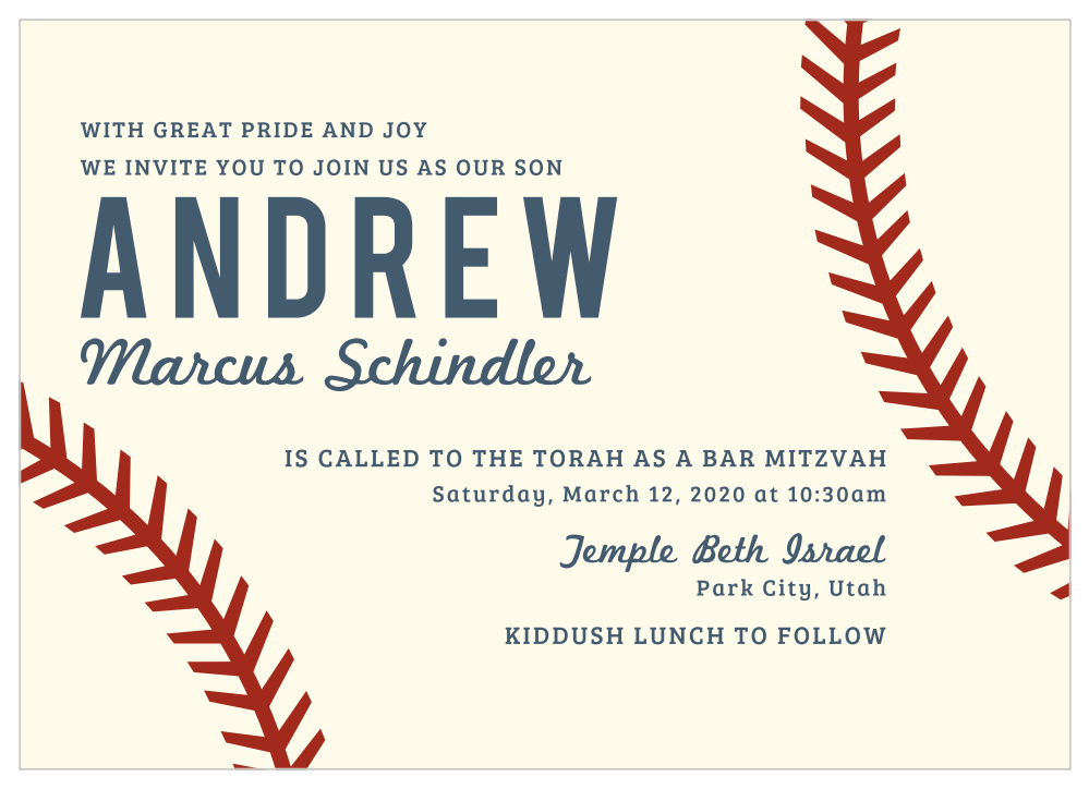 Baseball Pattern Bar Mitzvah Invitations