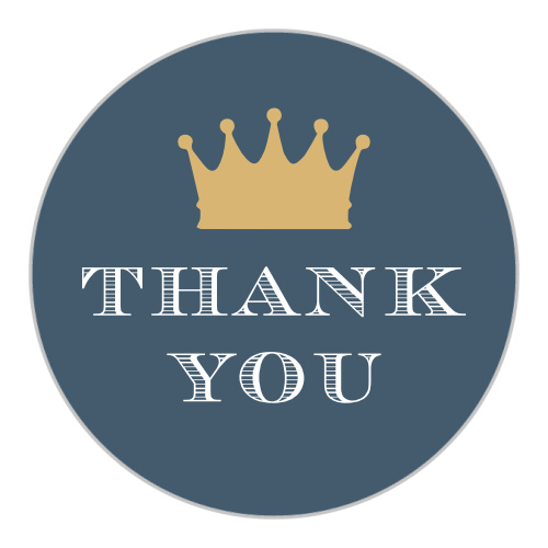 Decorate every piece of stationery and seal every envelope with a shining example of your appreciation in the form of our Medieval Sword Bar Mitzvah Stickers. A shimmering gold-foil crown tops each sticker, itself adorned with a small Star of David. With your simple message of gratitude spelled out in larger-than-life white print, these stickers are sure to match the rest of your Mitzvah decorations flawlessly.
