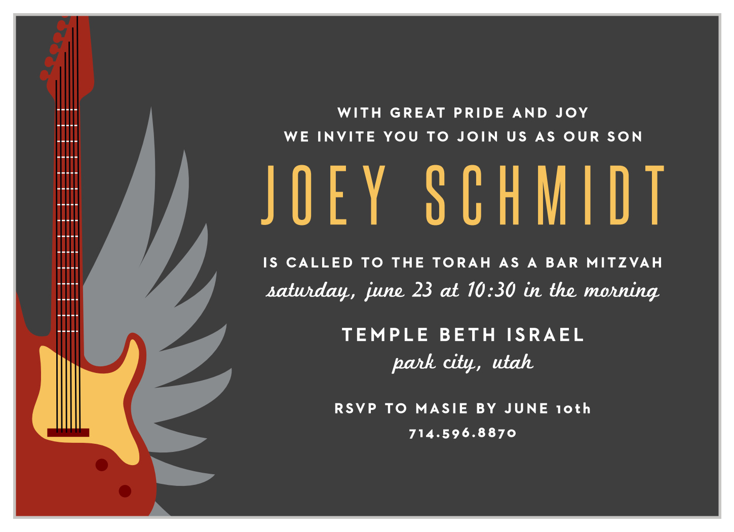 Guitar Mitzvah Bar Mitzvah Invitations