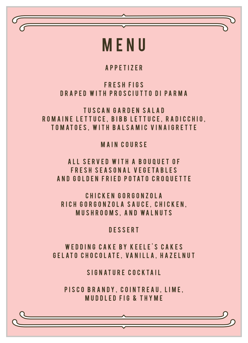 Vintage Union Wedding Menus