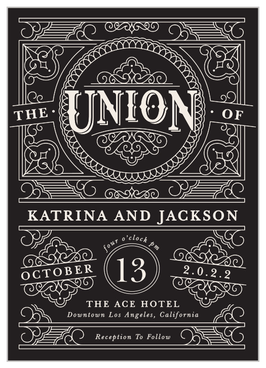 The greatly embellished Our Union Wedding Invitations read like an ornately designed collectors edition of your highly anticipated romance! 