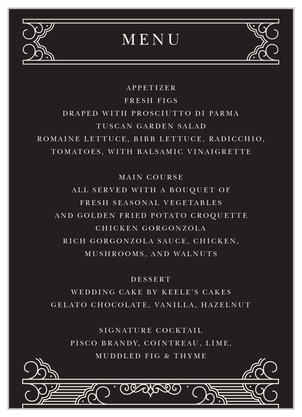 Our Union Wedding Menus