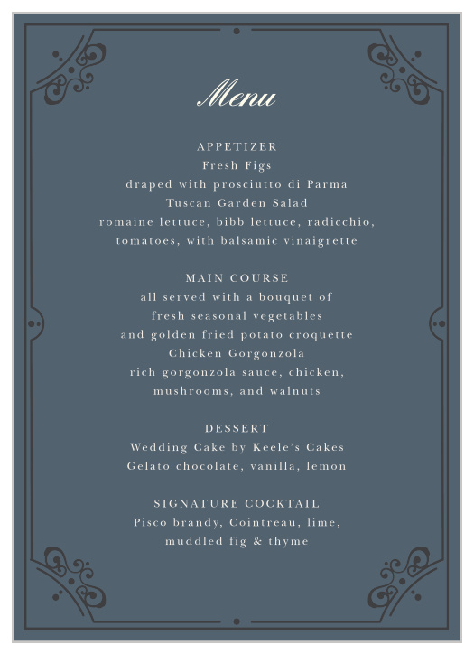 One Fine Day Wedding Menus