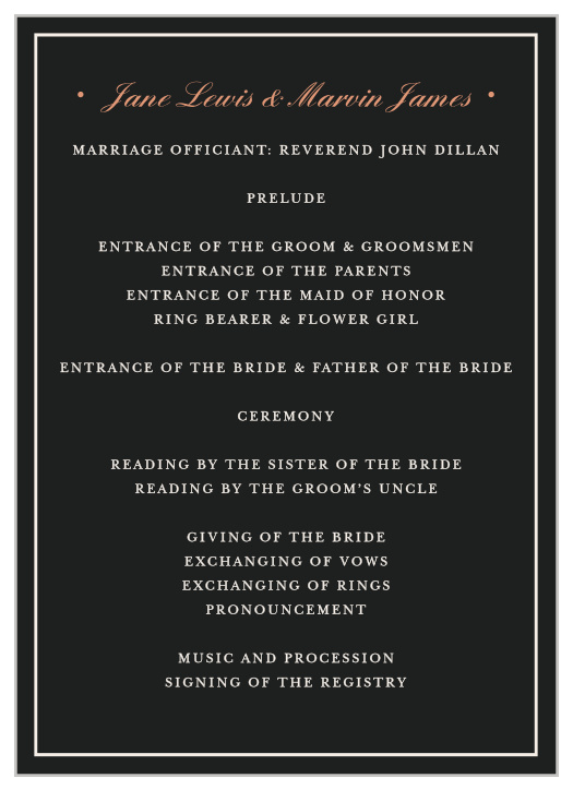 The pink and black color scheme of our Forged Enchantment Wedding Programs creates a beautifully contrasting appearance. 