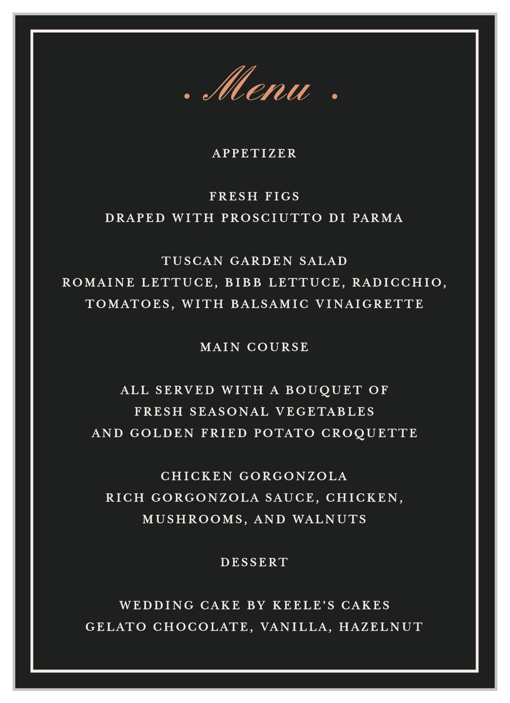 Forged Enchantment Wedding Menus