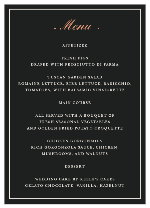 Forged Enchantment Wedding Menus