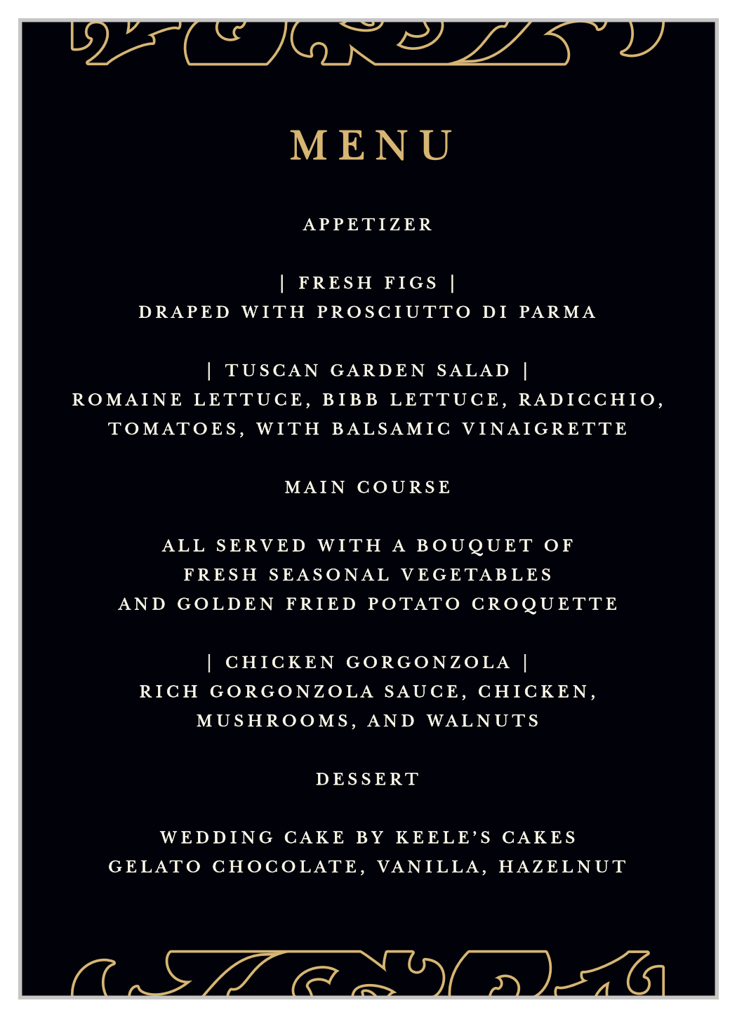 Ornate Love Wedding Menus