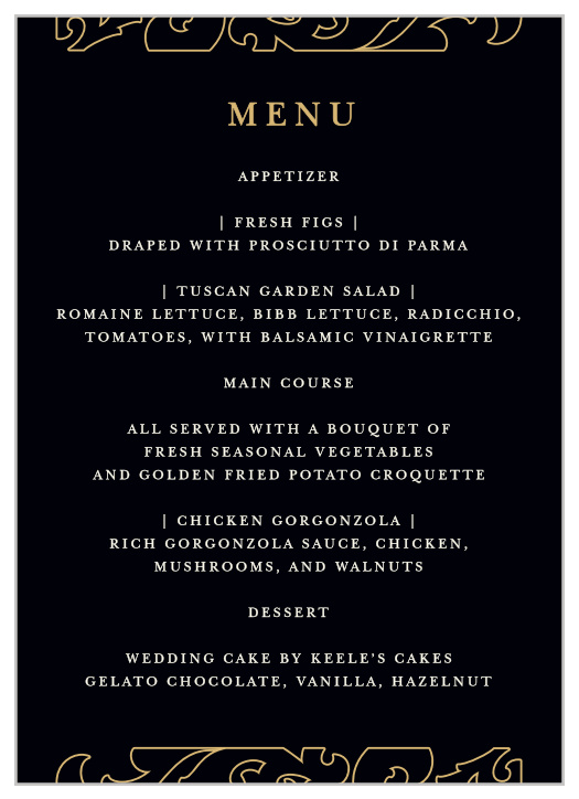 Ornate Love Wedding Menus