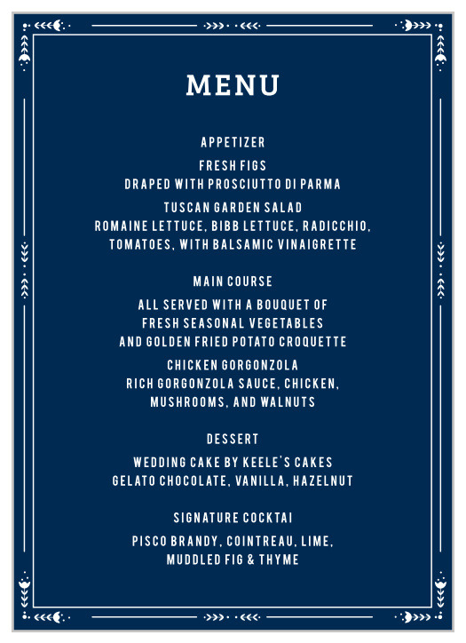 Home Heart Wedding Menus