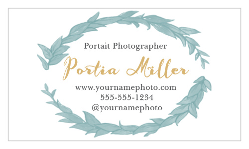 A laurel wreath adds a touch of romance to the Leafy Love Foil Business Cards.