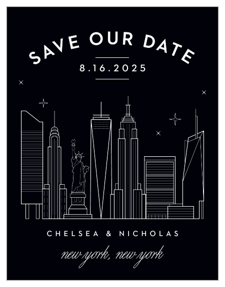 Provide your guests with a stunning first look at your style and themes with our NYC Skyline Save-the-Date Magnets.