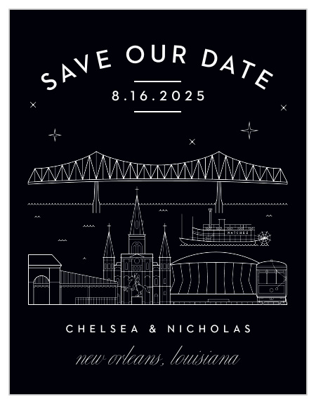 Our New Orleans Skyline Save-the-Date Magnets help you to begin celebrating your love in the city that means the most to you! 