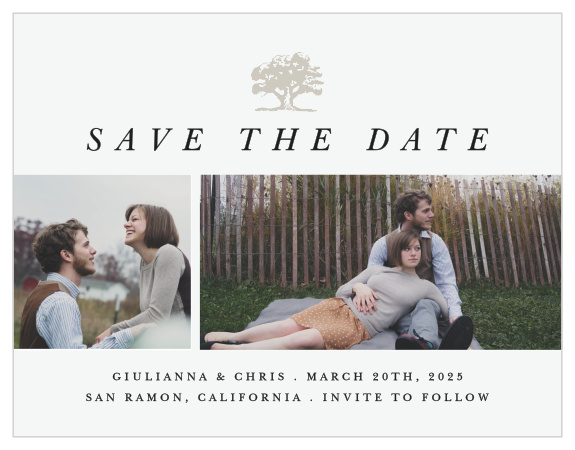 Make a sophisticated impression with our Majestic Tree Wedding Save the Date Cards. 