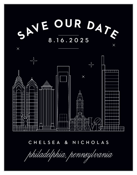 Provide your guests with a stunning first look at your style and themes with our Philly Skyline Save-the-Date Magnets.