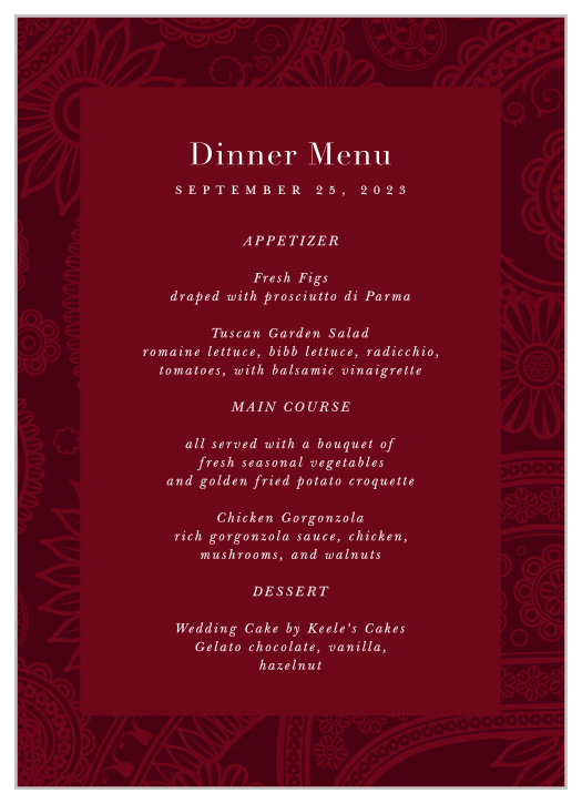 Forever Paisley Wedding Menus