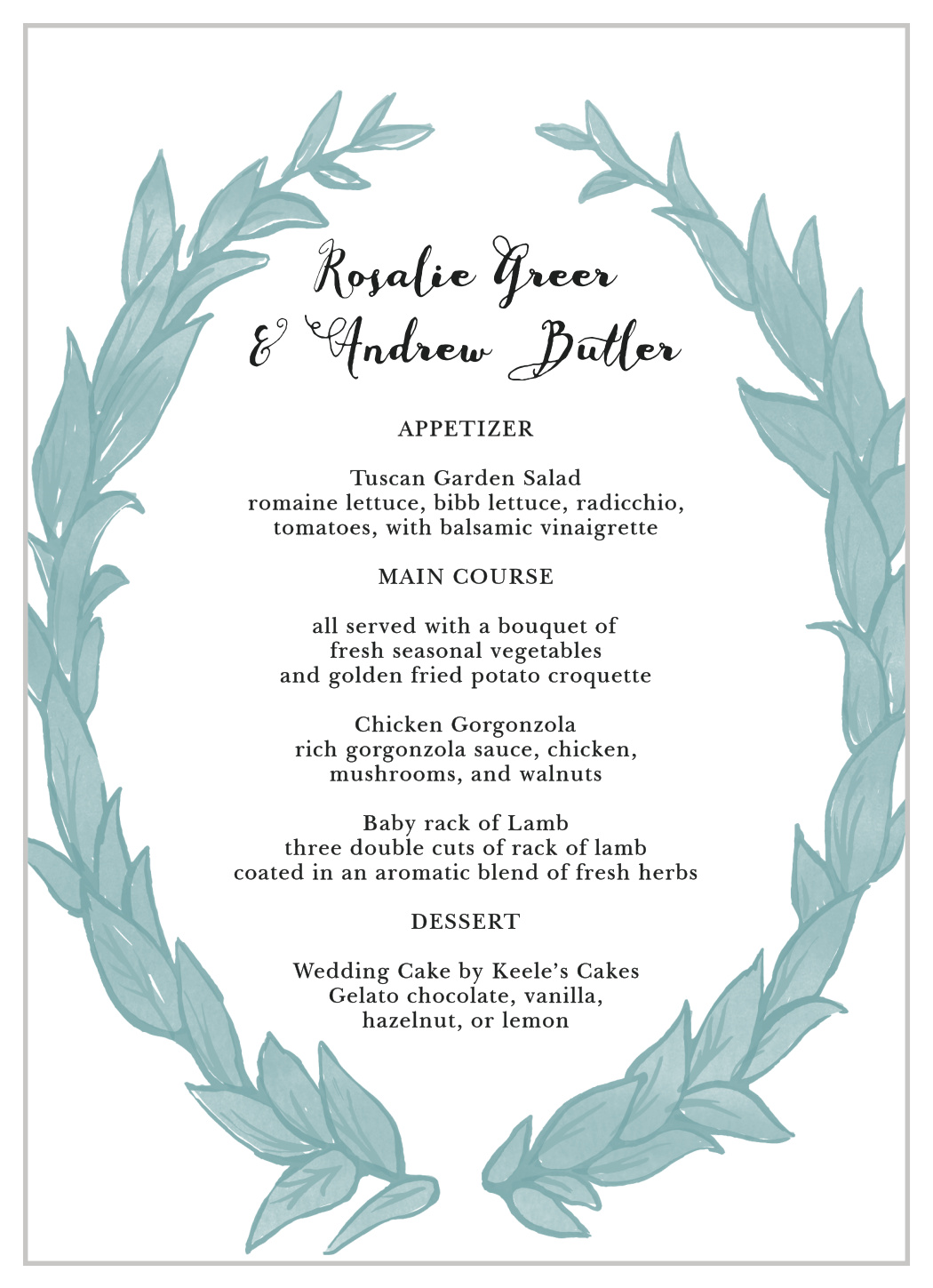 Leafy Love Wedding Menus