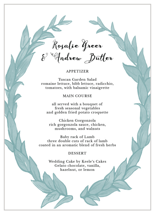 Leafy Love Wedding Menus