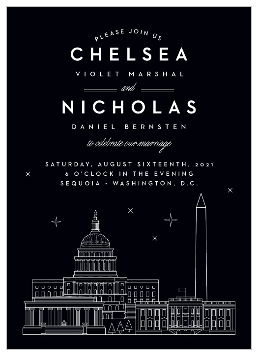 Invite the ones you cherish most to your big day with our Washington D.C. Skyline Wedding Invitations.