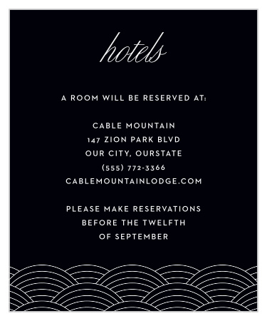 Suggest your recommendations of nearby hotels to your out-of-town guests with our San Diego Skyline Accommodation Cards. An intricate sketched design adorns the bottom of each card in a high-contrast white on a black background. 