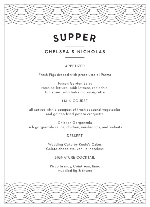 Let your family and friends know what you will be serving at your wedding dinner with our Chicago Skyline Wedding Menus. 