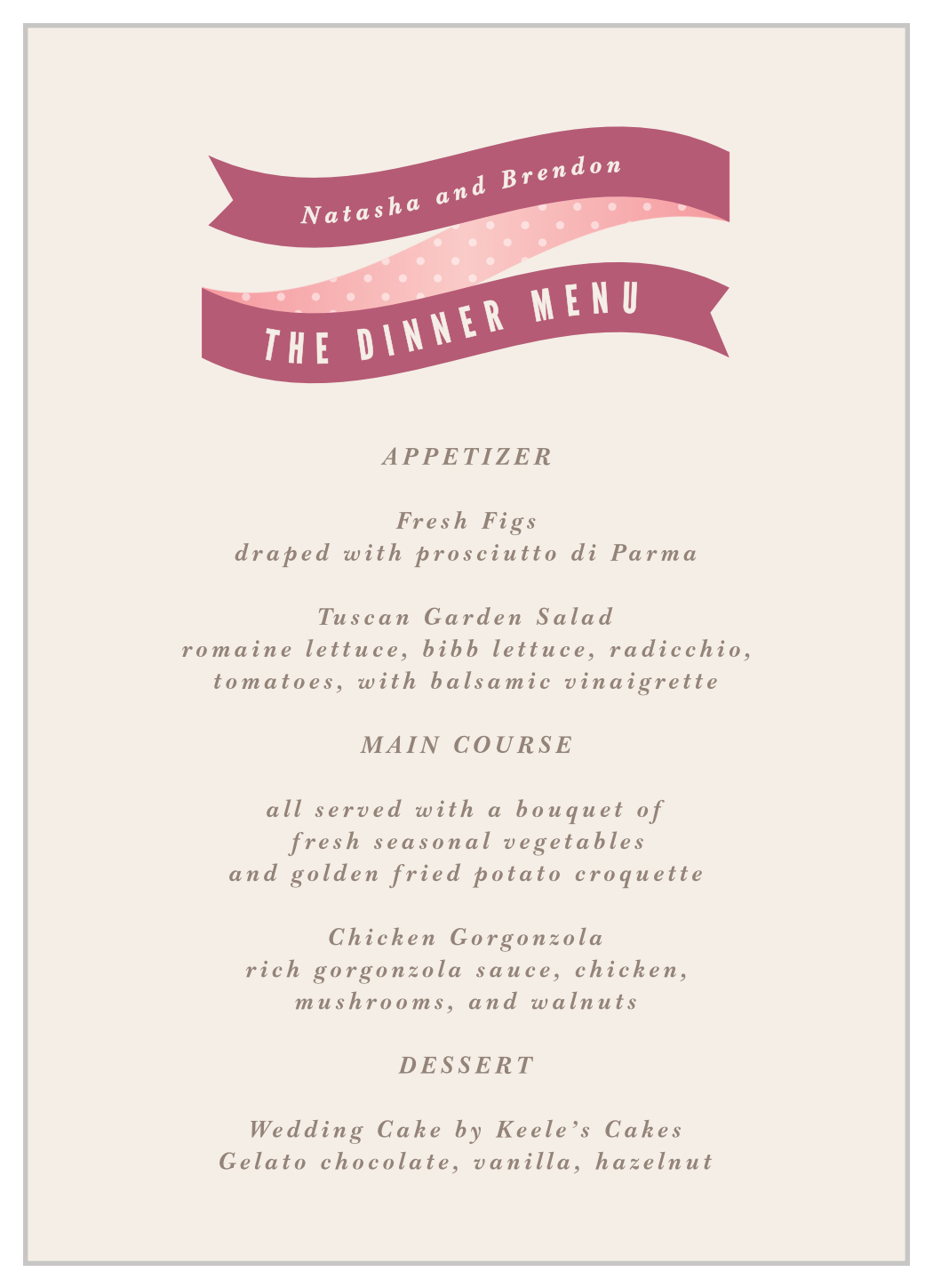 Ribbons & Confetti Wedding Menus