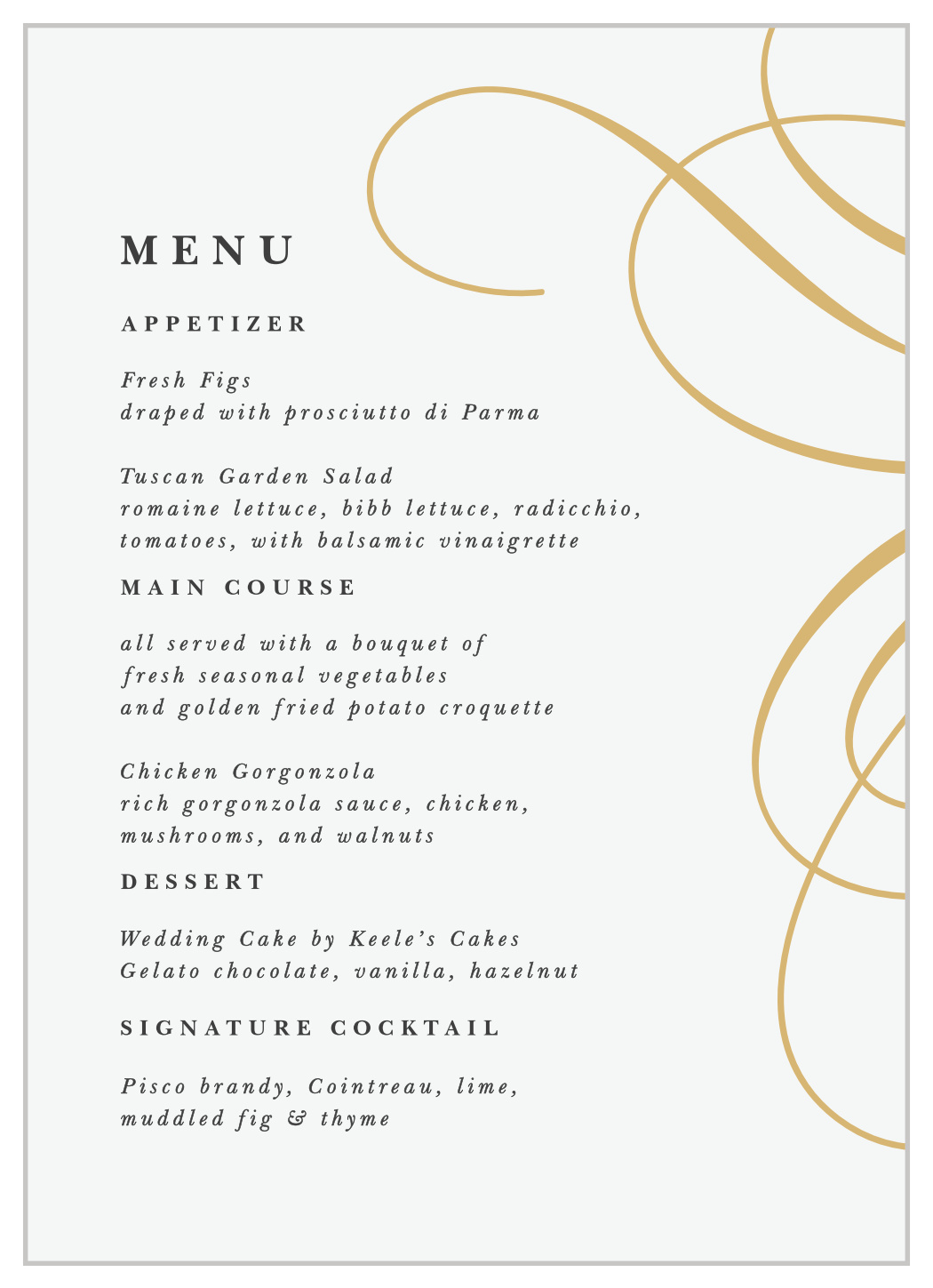 Old World Swirls Wedding Menus