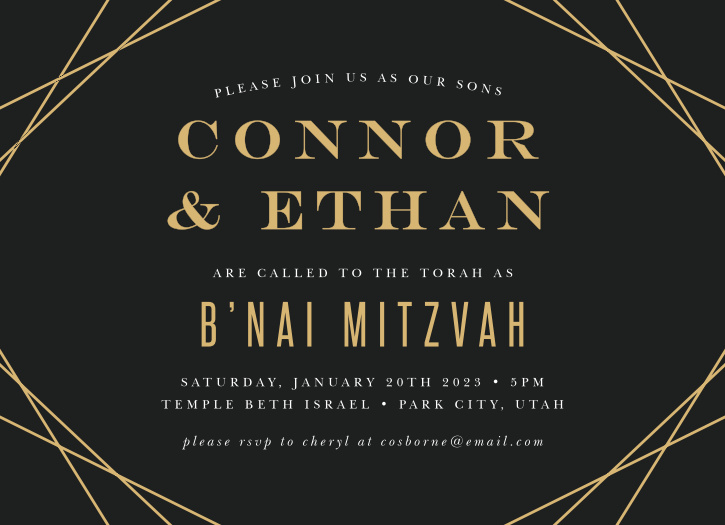 Showcase your sons' coming-of-age celebration with the shining style of our B'nai Blessing Bar Mitzvah Invitations.