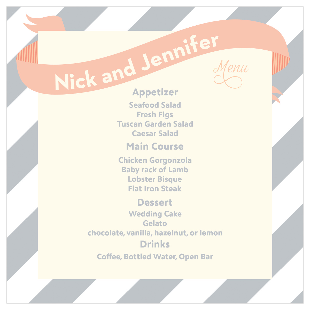 Ribbon & Stripes Wedding Menus