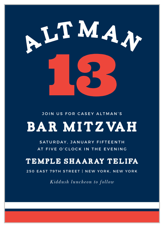 Our Sports Jersey Bar Mitzvah Invitations are a fun and unique way to invite your loved ones to gather your child's friends loved ones for this important occasion! 