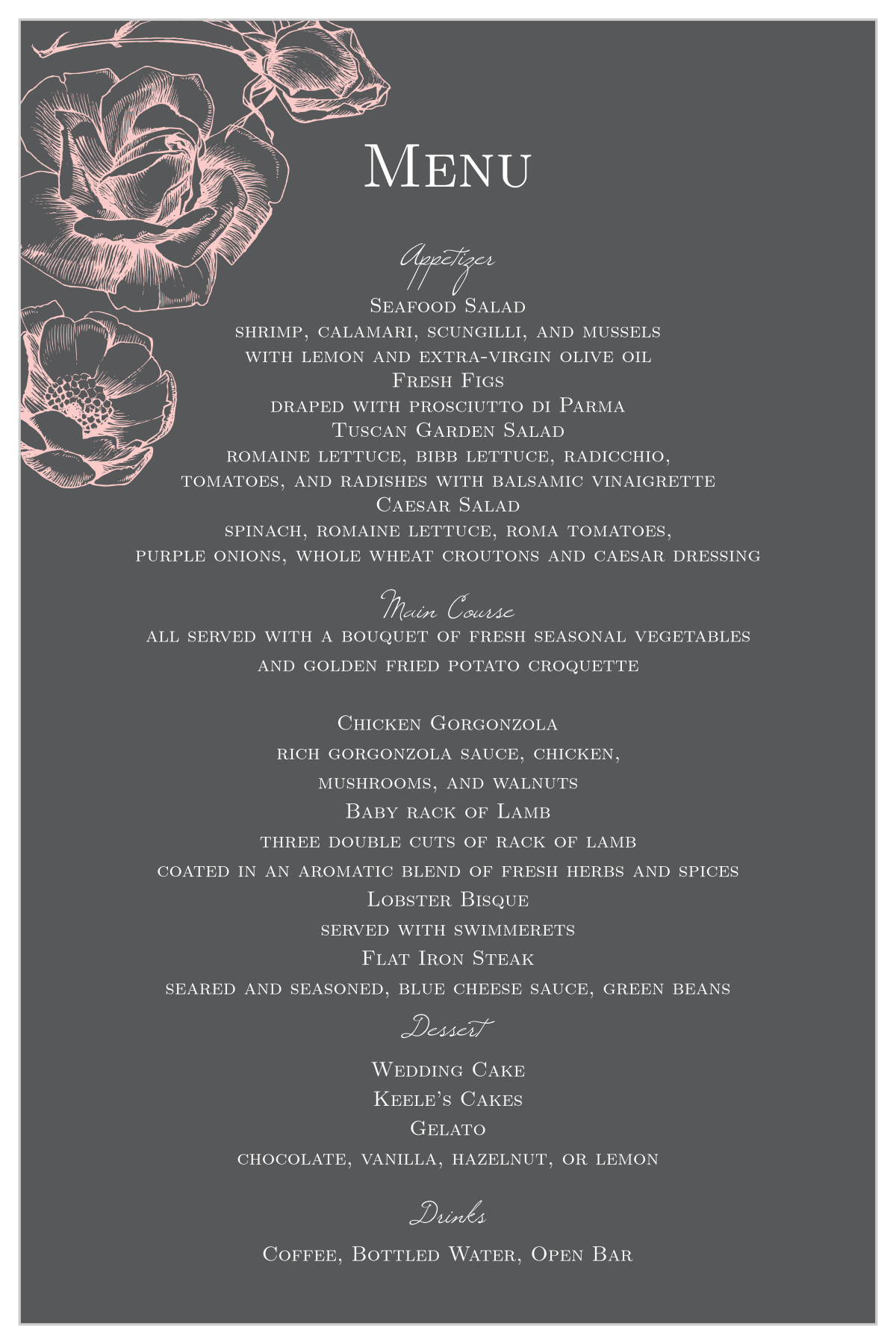 Illustrated Rose Wedding Menus